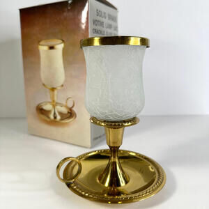 Solid Brass Votive Lamp with Crackle Glaze Shade New